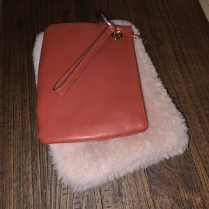 Burnt Orange Wristlet & Small Faux Fur Baby Pink Purse